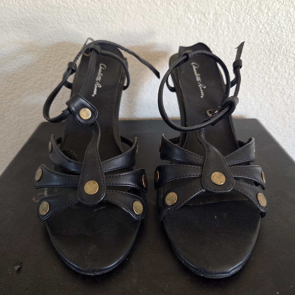 Black Sandals with Gold Accents